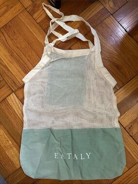 Eataly Mesh Tote Bag in Sage Green and Cream